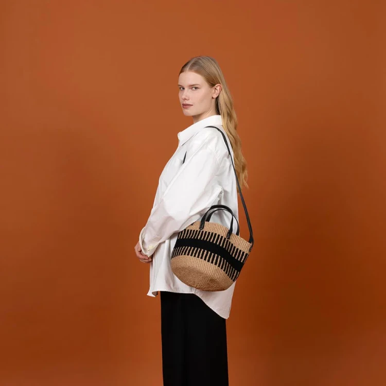 mifuko Pamba shopper basket S black rib weave.webp
